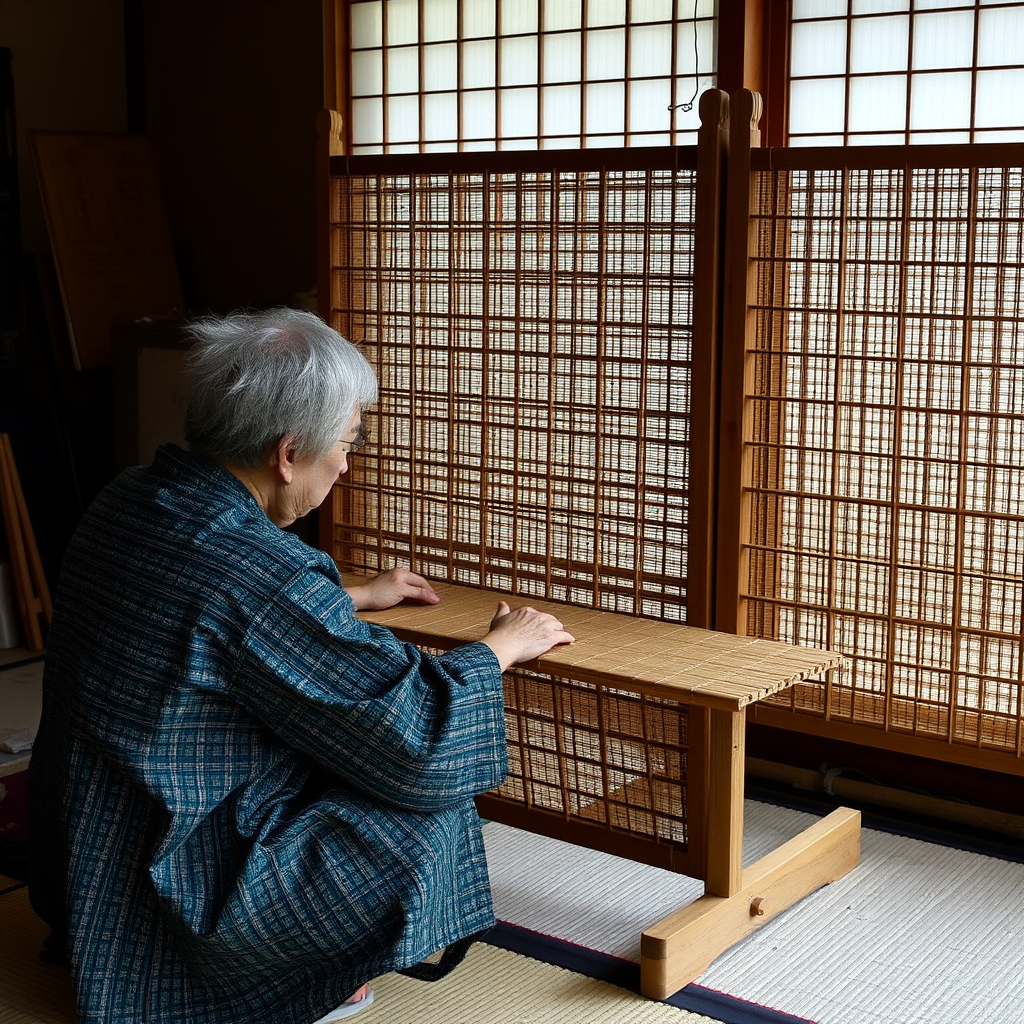 Japanese artisan demonstrating the traditional sheet formation technique using bamboo screen and wooden frame